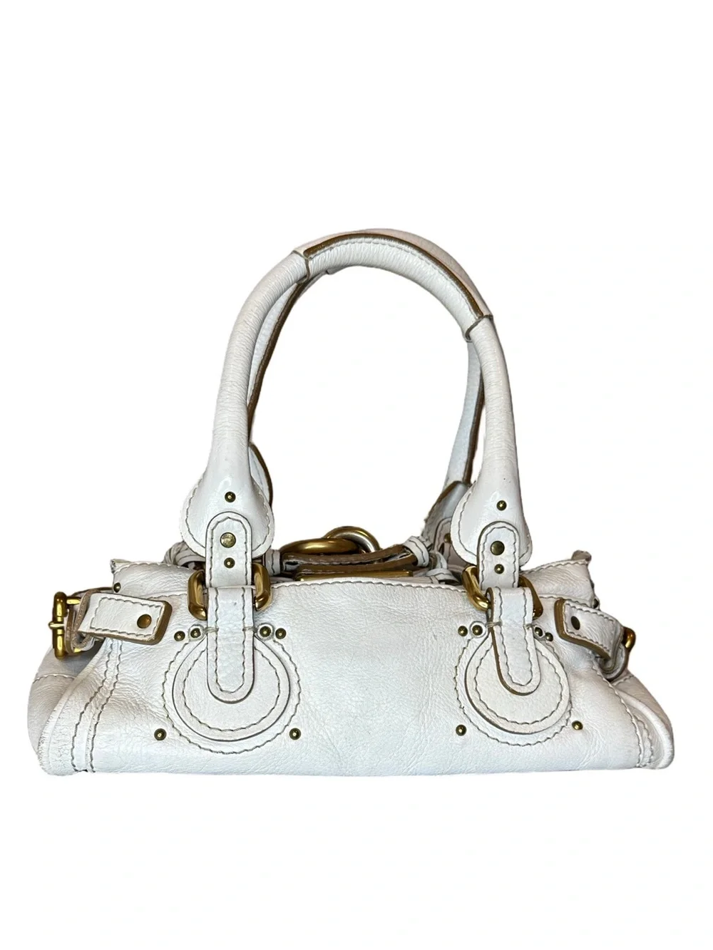 CHLOE Paddington Ivory Leather Mini Top Handle Bag with Lock and Key